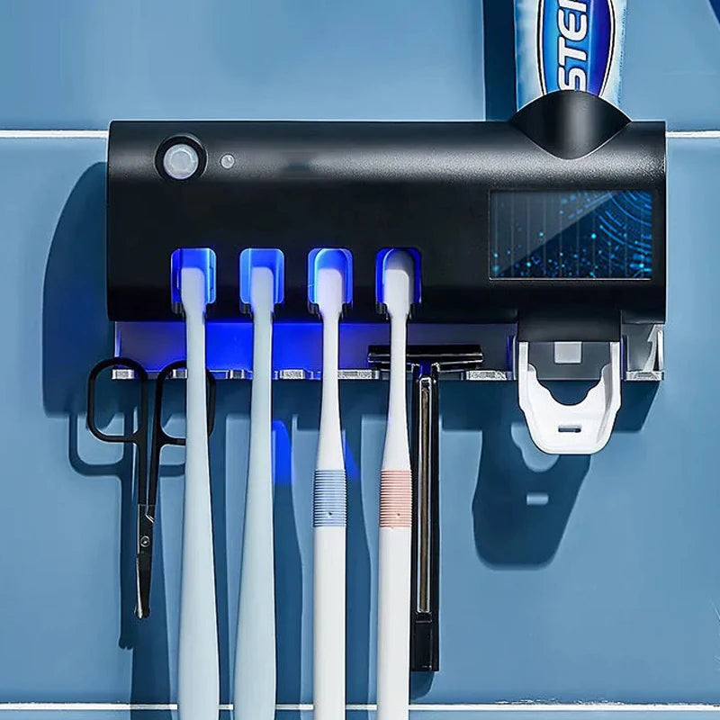 Automatic Solar Energy UV Toothbrush Holder Wall Toothbrush Sterilizer Toothpaste Dispenser Squeezers Bathroom Accessories