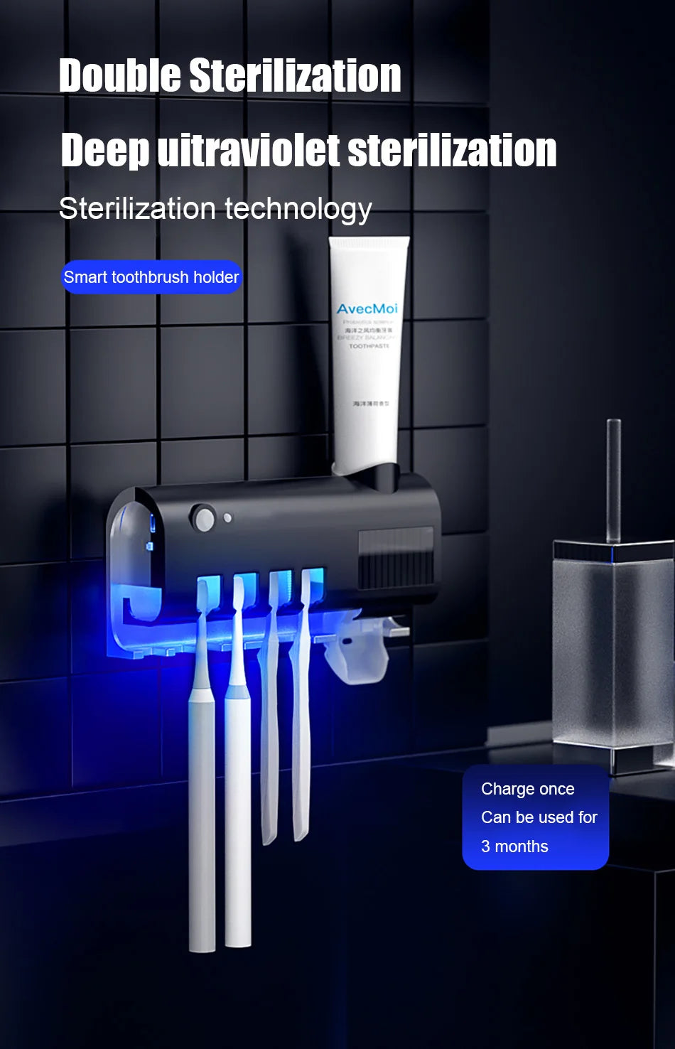 Automatic Solar Energy UV Toothbrush Holder Wall Toothbrush Sterilizer Toothpaste Dispenser Squeezers Bathroom Accessories