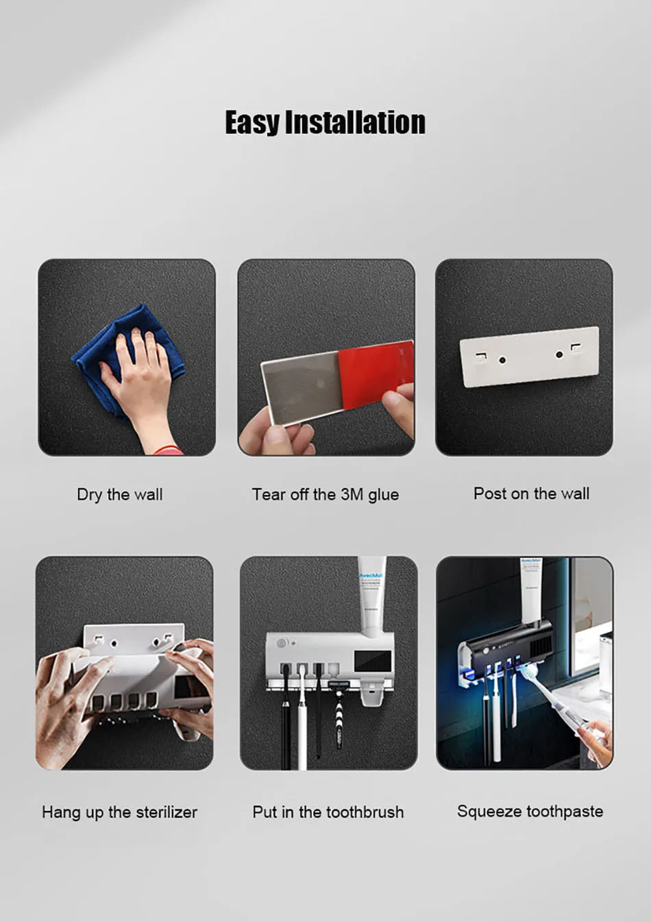 Automatic Solar Energy UV Toothbrush Holder Wall Toothbrush Sterilizer Toothpaste Dispenser Squeezers Bathroom Accessories
