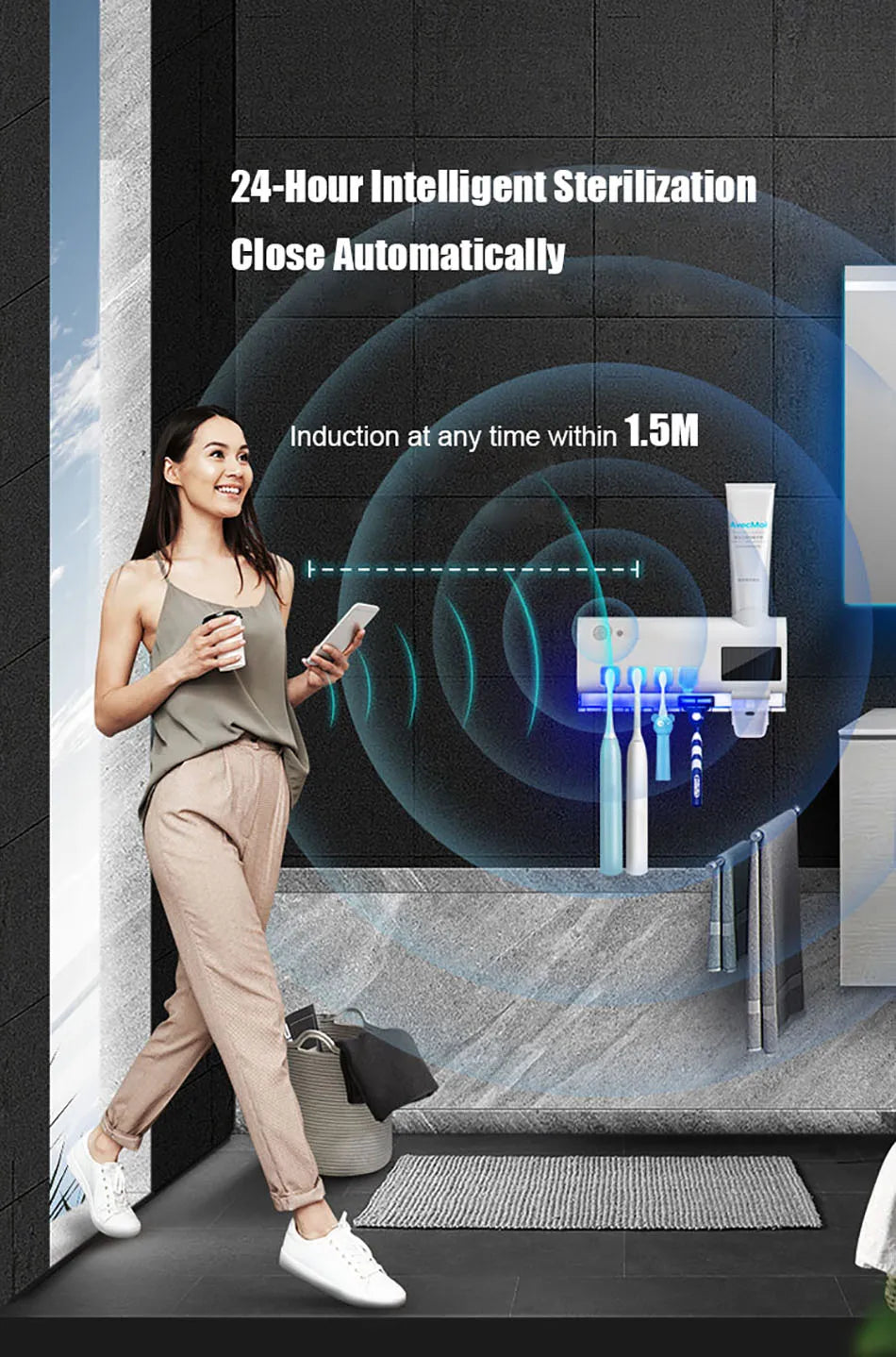 Automatic Solar Energy UV Toothbrush Holder Wall Toothbrush Sterilizer Toothpaste Dispenser Squeezers Bathroom Accessories