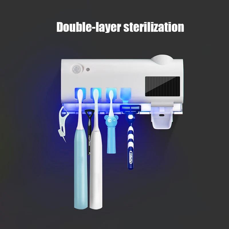 Automatic Solar Energy UV Toothbrush Holder Wall Toothbrush Sterilizer Toothpaste Dispenser Squeezers Bathroom Accessories