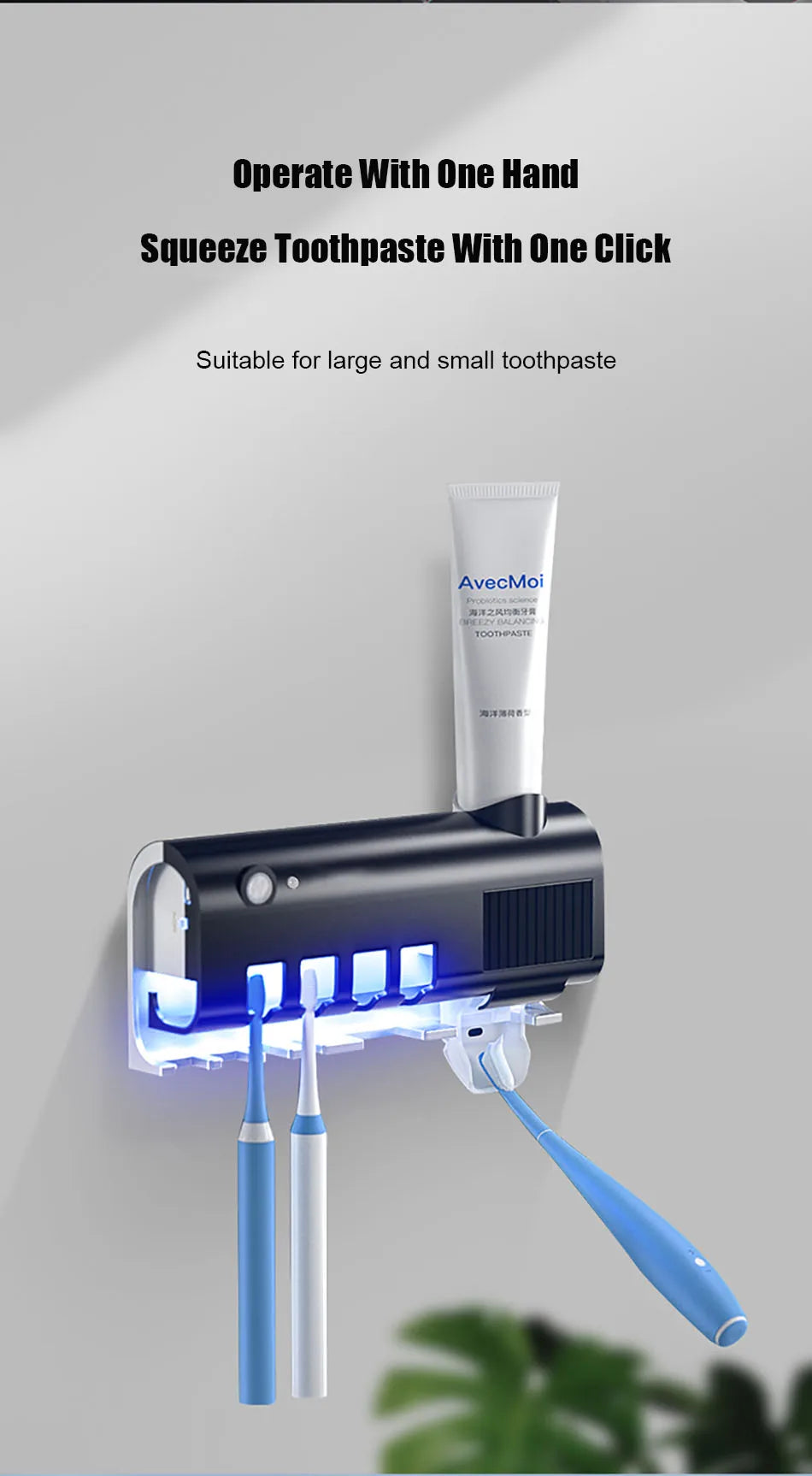 Automatic Solar Energy UV Toothbrush Holder Wall Toothbrush Sterilizer Toothpaste Dispenser Squeezers Bathroom Accessories