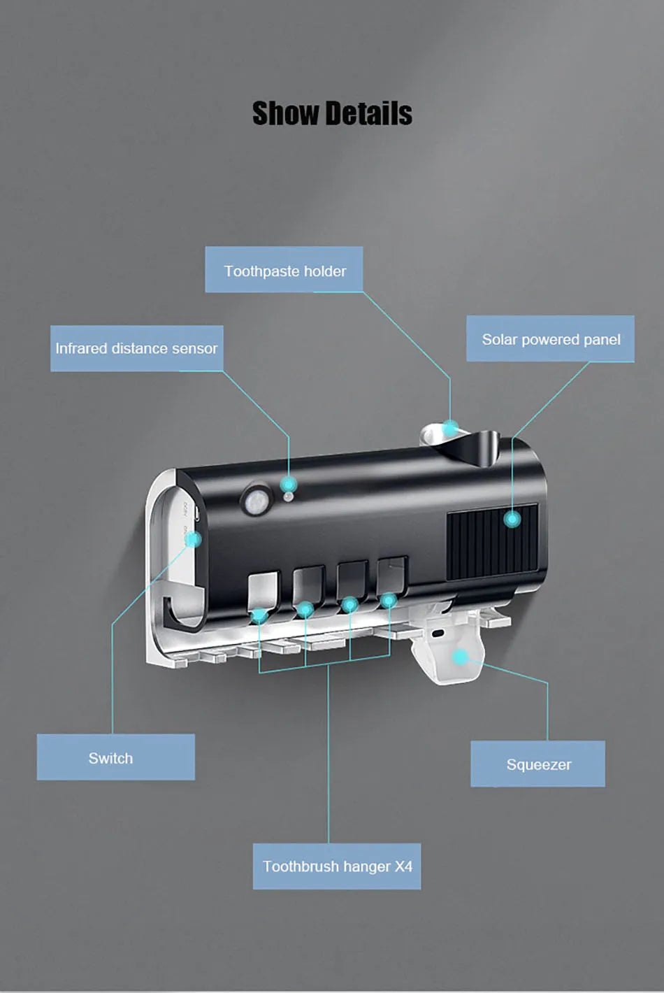 Automatic Solar Energy UV Toothbrush Holder Wall Toothbrush Sterilizer Toothpaste Dispenser Squeezers Bathroom Accessories