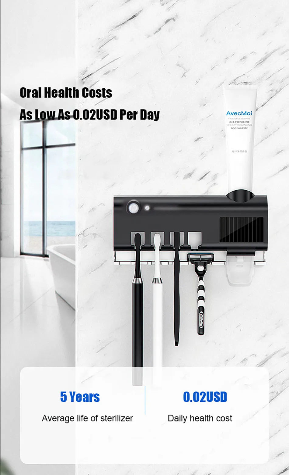 Automatic Solar Energy UV Toothbrush Holder Wall Toothbrush Sterilizer Toothpaste Dispenser Squeezers Bathroom Accessories