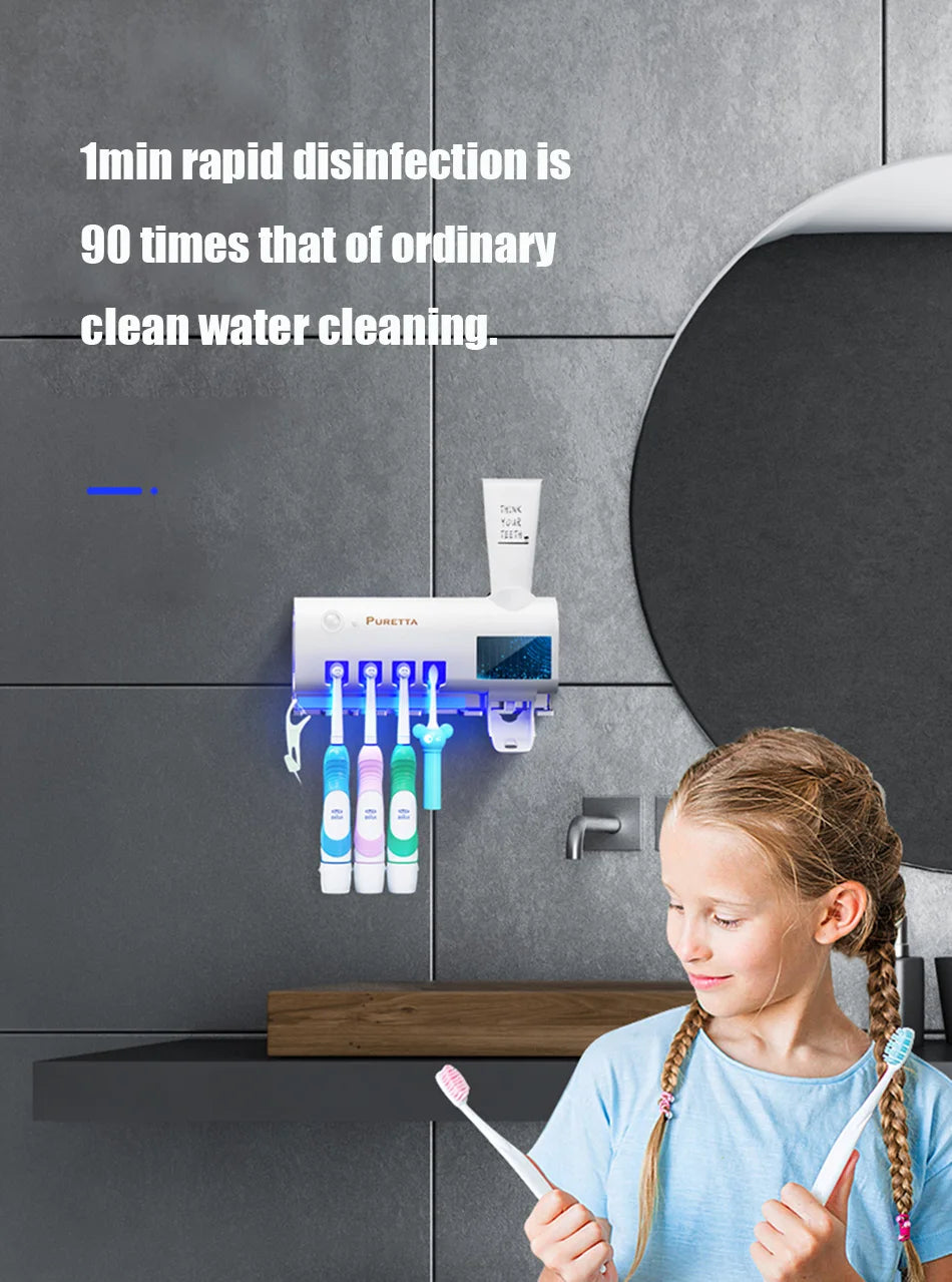 Automatic Solar Energy UV Toothbrush Holder Wall Toothbrush Sterilizer Toothpaste Dispenser Squeezers Bathroom Accessories