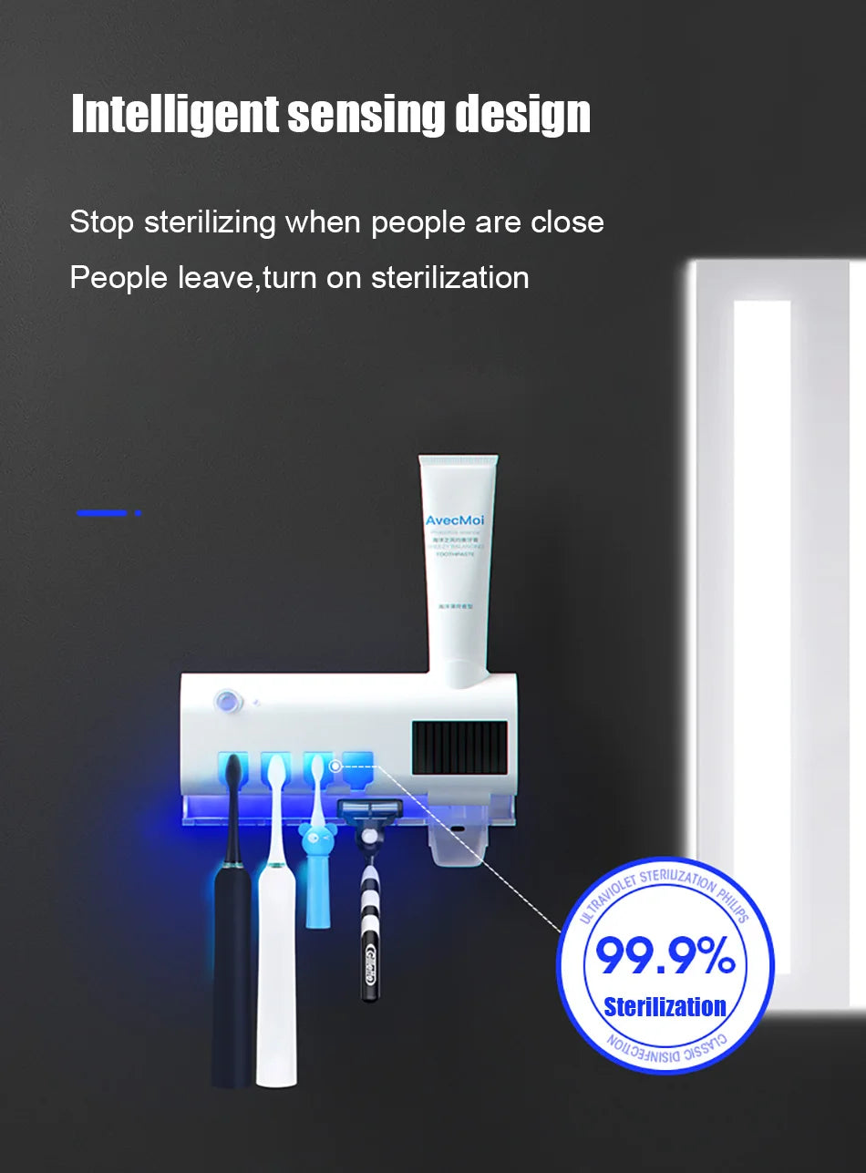 Automatic Solar Energy UV Toothbrush Holder Wall Toothbrush Sterilizer Toothpaste Dispenser Squeezers Bathroom Accessories