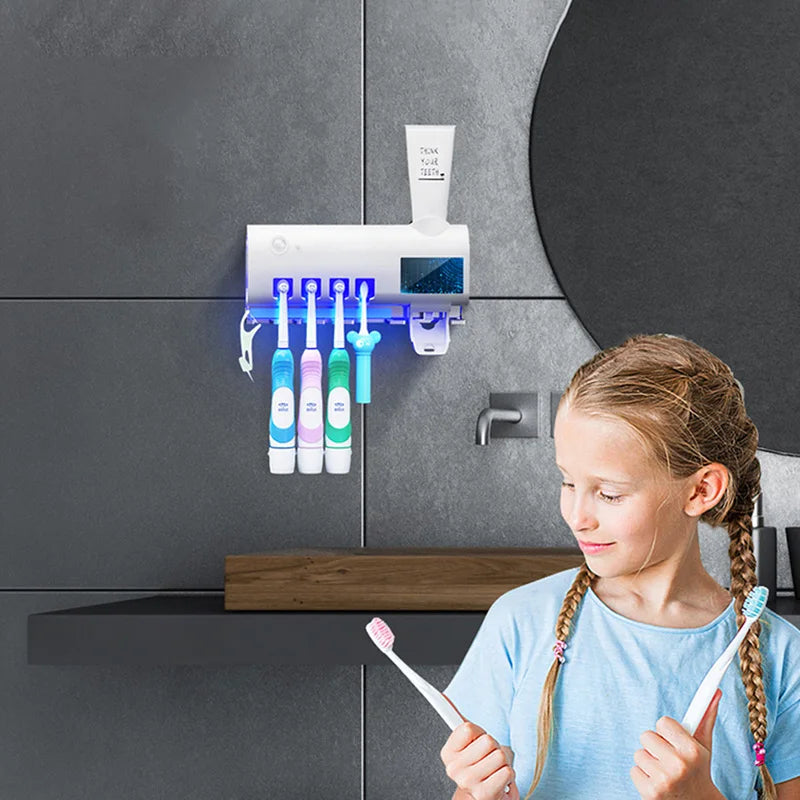 Automatic Solar Energy UV Toothbrush Holder Wall Toothbrush Sterilizer Toothpaste Dispenser Squeezers Bathroom Accessories