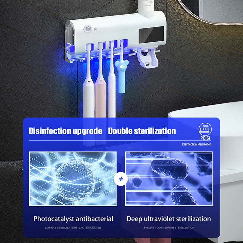 Automatic Solar Energy UV Toothbrush Holder Wall Toothbrush Sterilizer Toothpaste Dispenser Squeezers Bathroom Accessories